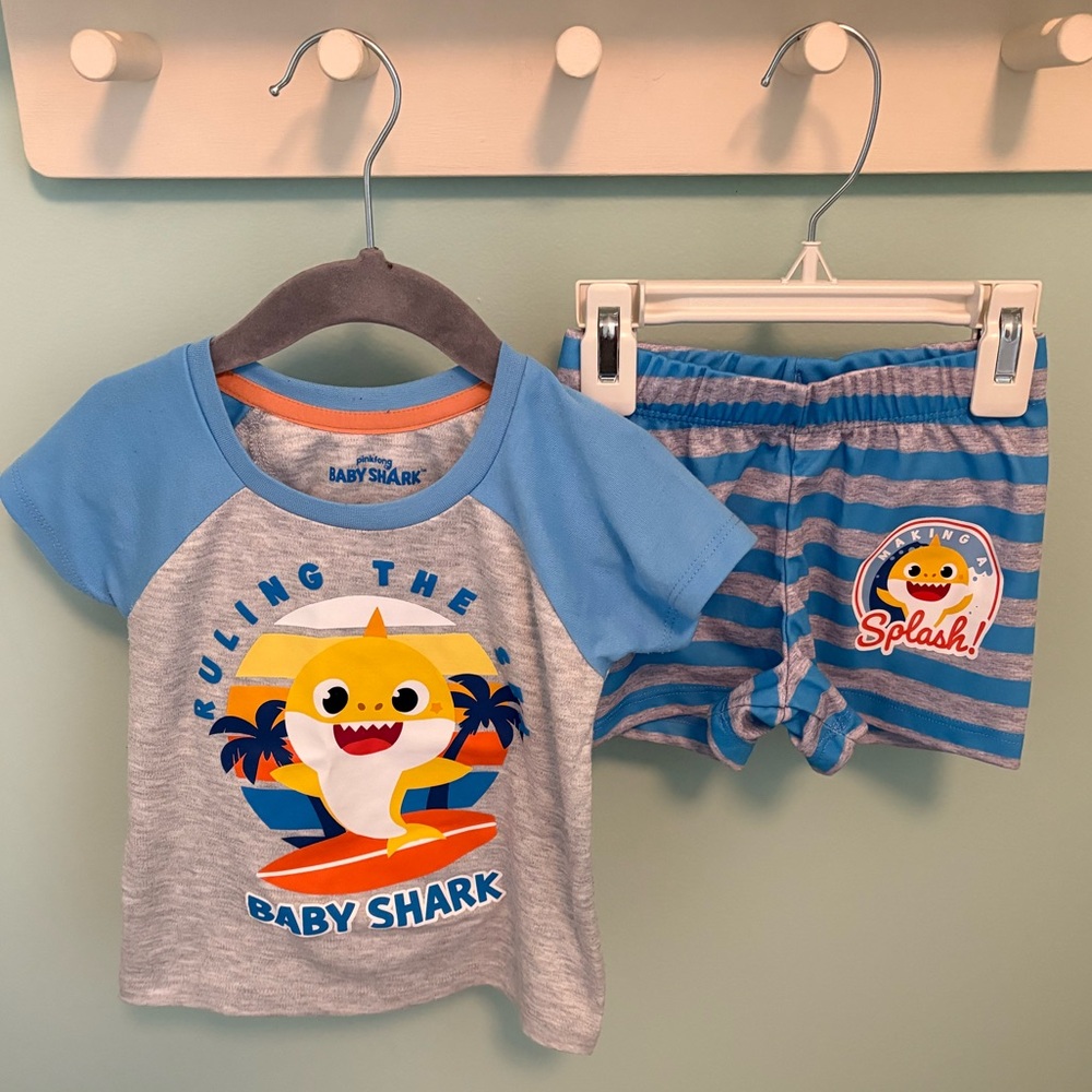 Baby Shark Blue and Gray T-Shirt and Shorts Pajama Set